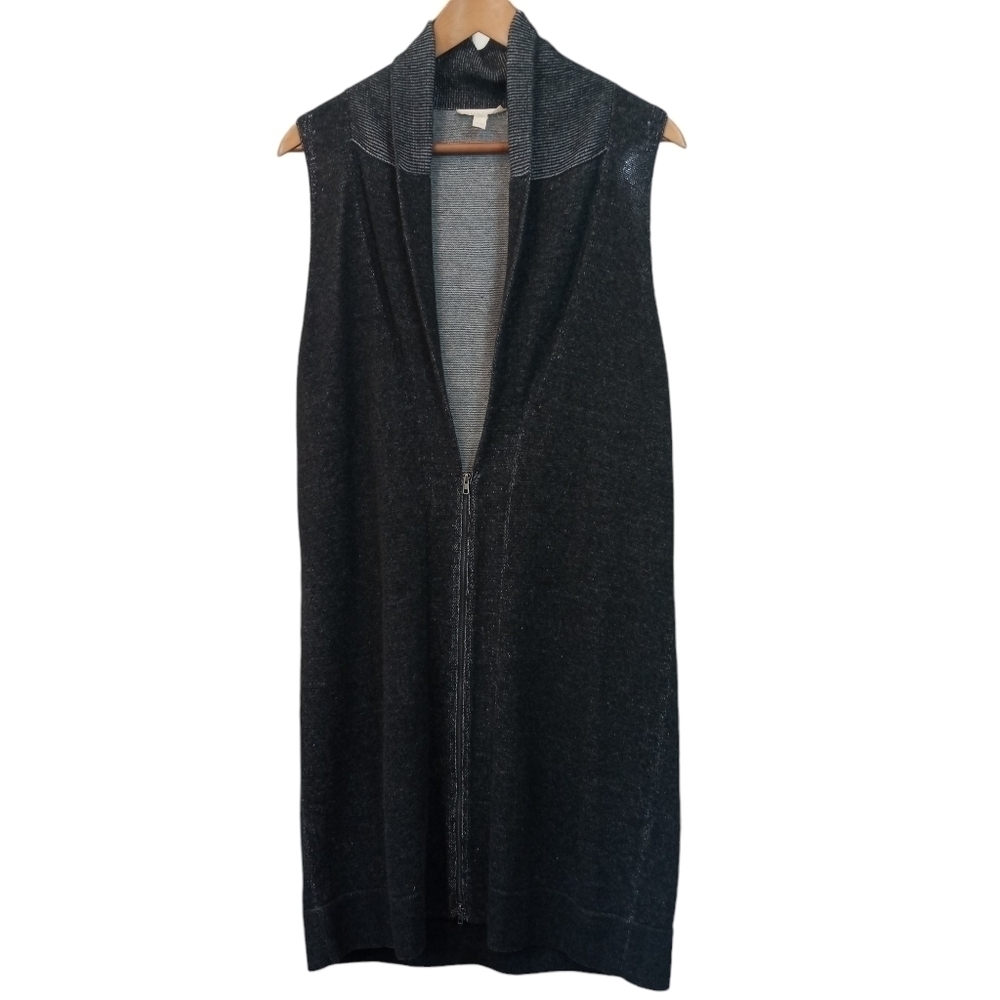 Eileen Fisher Peruvian Plaited Organic Cotton Zip-Up Vest Gray Size Medium